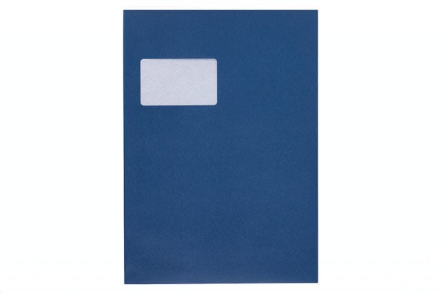 Enveloppes DIN C4 autocollantes avec fenêtre, impression bleu foncé