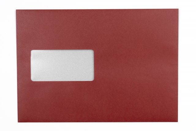 Enveloppes DIN C5 autocollantes avec fenêtre, impression rouge foncé
