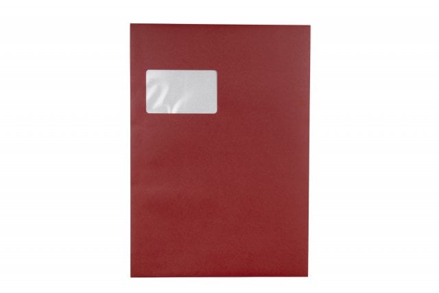 Enveloppes DIN C4 autocollantes avec fenêtre, impression rouge foncé