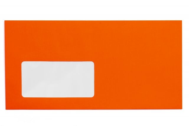 Enveloppes DIN long avec fenêtre, rouge fluo