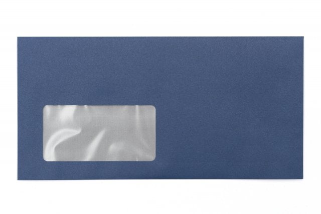 Enveloppes DIN Lang+ avec fenêtre, impression bleu foncé