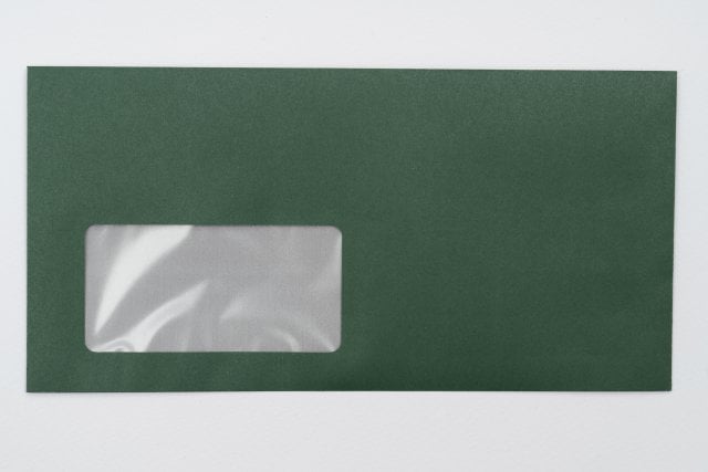 Enveloppes DIN Lang+ avec fenêtre, impression vert foncé