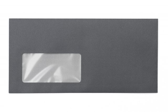 Enveloppes DIN Lang+ avec fenêtre, impression gris foncé