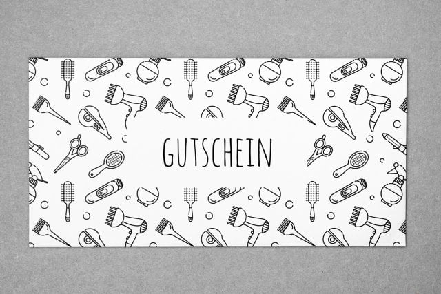 Enveloppes DIN long format, impression de symboles, bon cadeau coiffeur