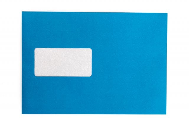 Enveloppes DIN C5 autocollantes avec fenêtre, impression bleue