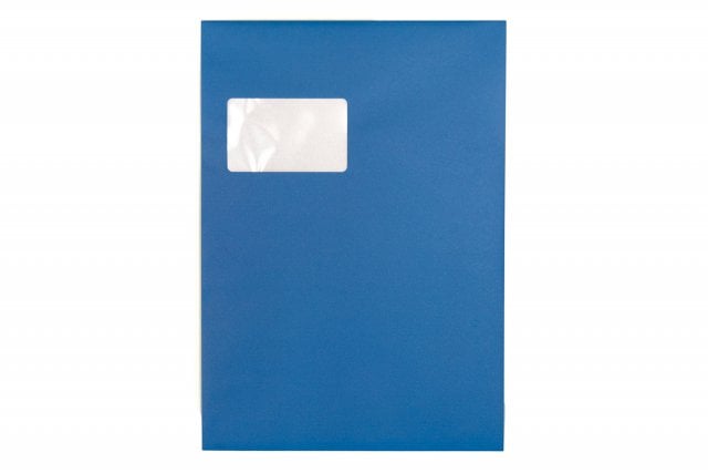 Enveloppes DIN C4 autocollantes avec fenêtre, impression bleue