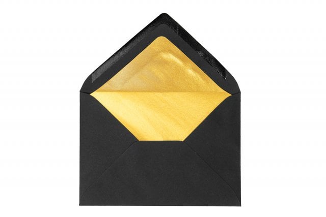 Enveloppes DIN C6, noires avec doublure dorée