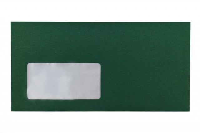 Enveloppes DIN long avec fenêtre, impression vert foncé