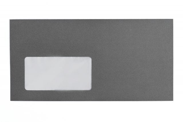 Enveloppes DIN long avec fenêtre, impression gris foncé