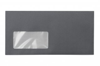 Enveloppes DIN Lang+ avec fenêtre, impression gris foncé