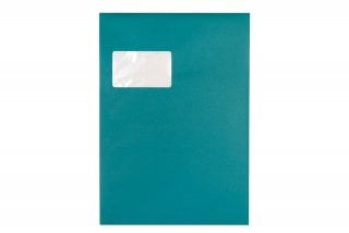 Enveloppes DIN C4 autocollantes avec fenêtre, impression turquoise
